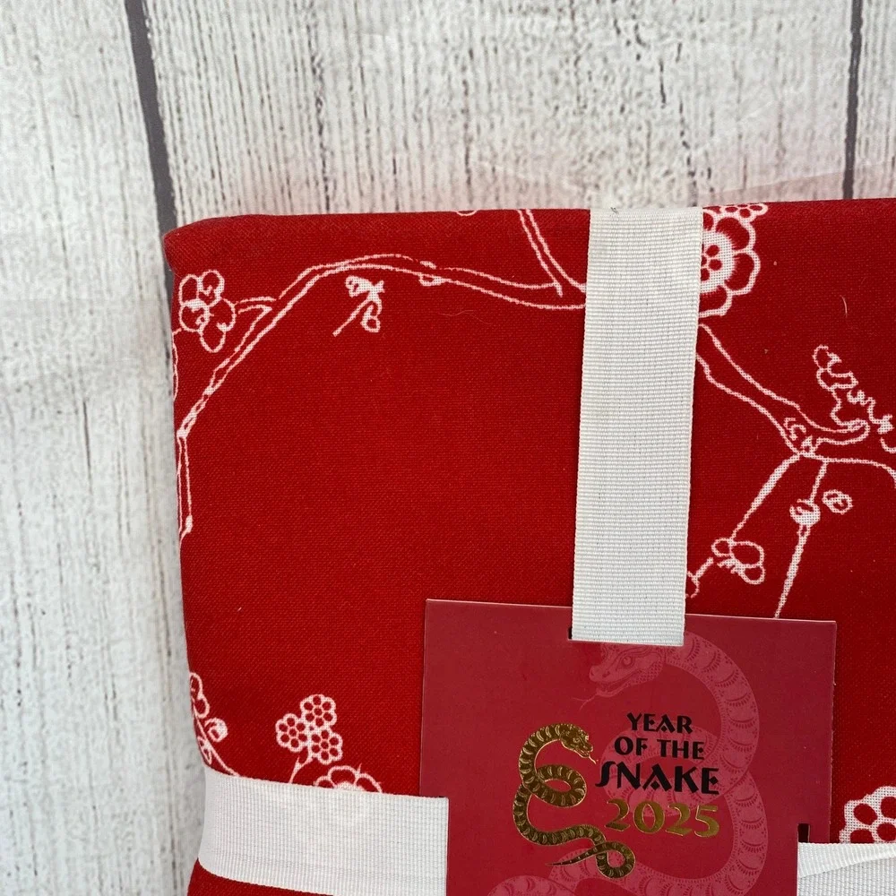 Year of the Snake 2025 Tablecloth Oblong 60x120 Red White Floral Lunar New Year